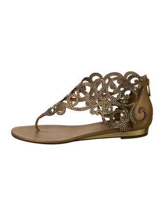 René Caovilla Leather Crystal Embellishments Gladiator Sandals