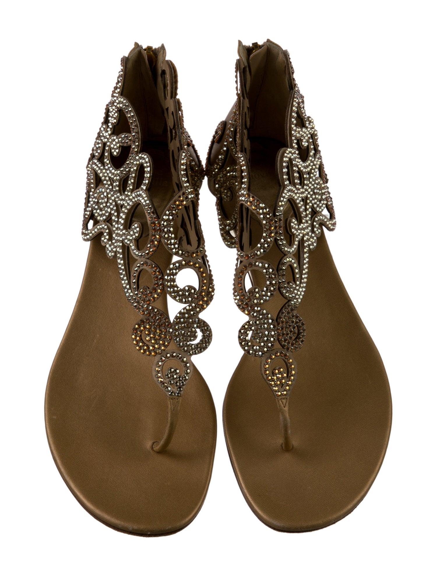René Caovilla Leather Crystal Embellishments Gladiator Sandals