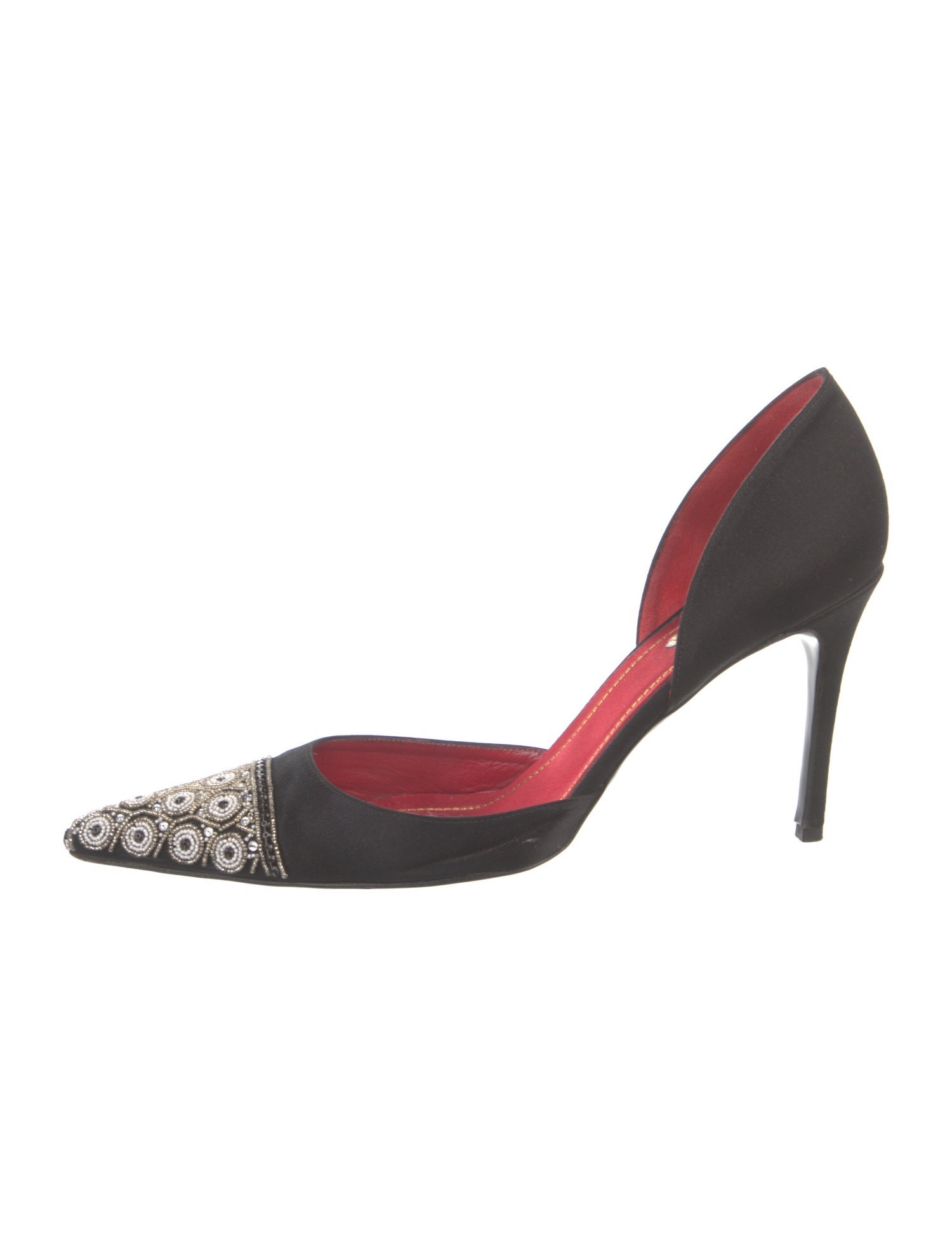 René Caovilla Satin Beaded Accents D'Orsay Pumps