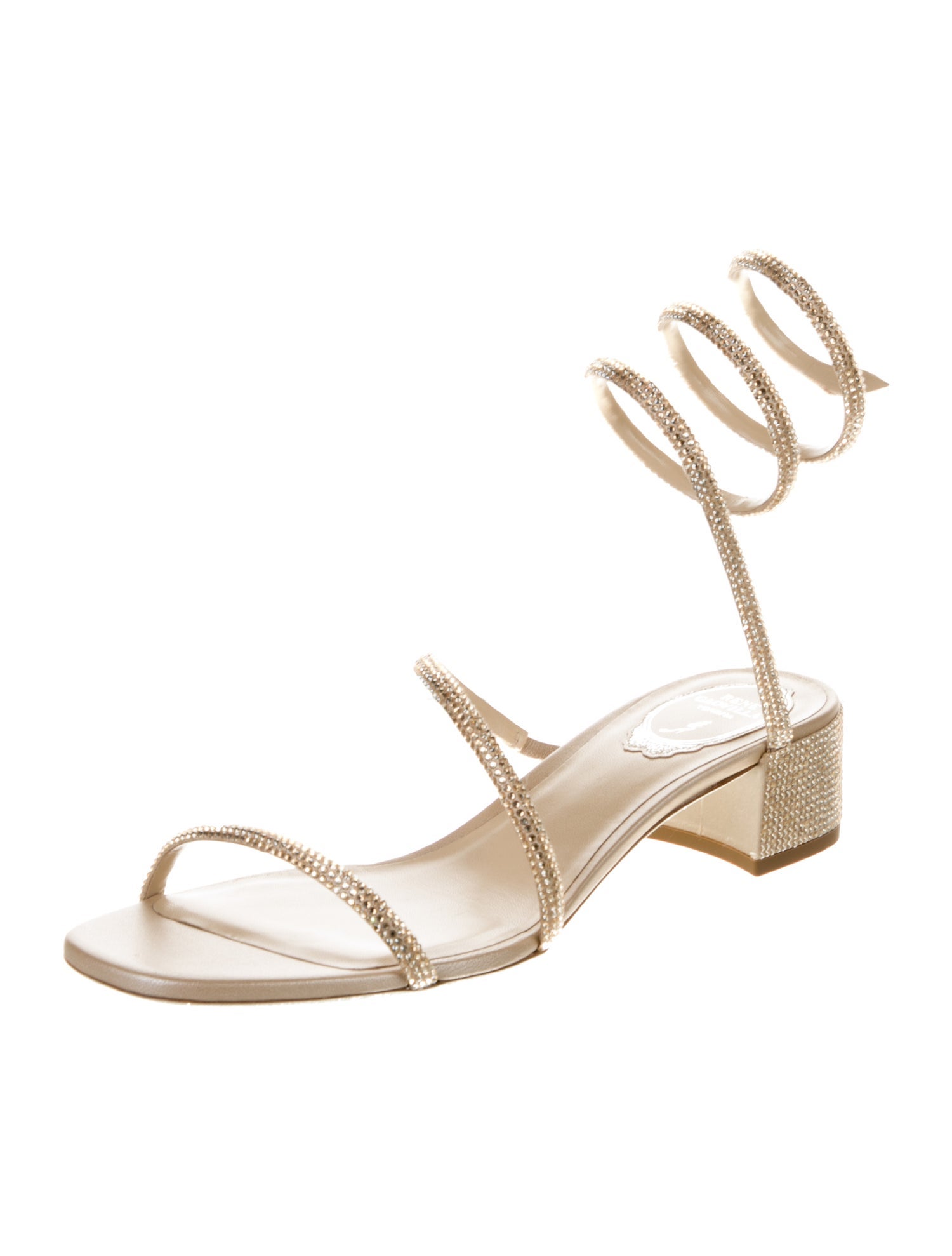 René Caovilla Satin Crystal Embellishments Gladiator Sandals