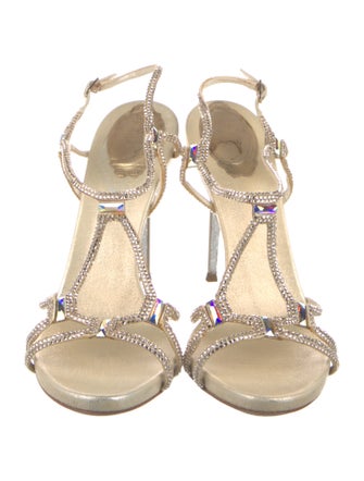 René Caovilla Satin Glitter Accents T-Strap Sandals