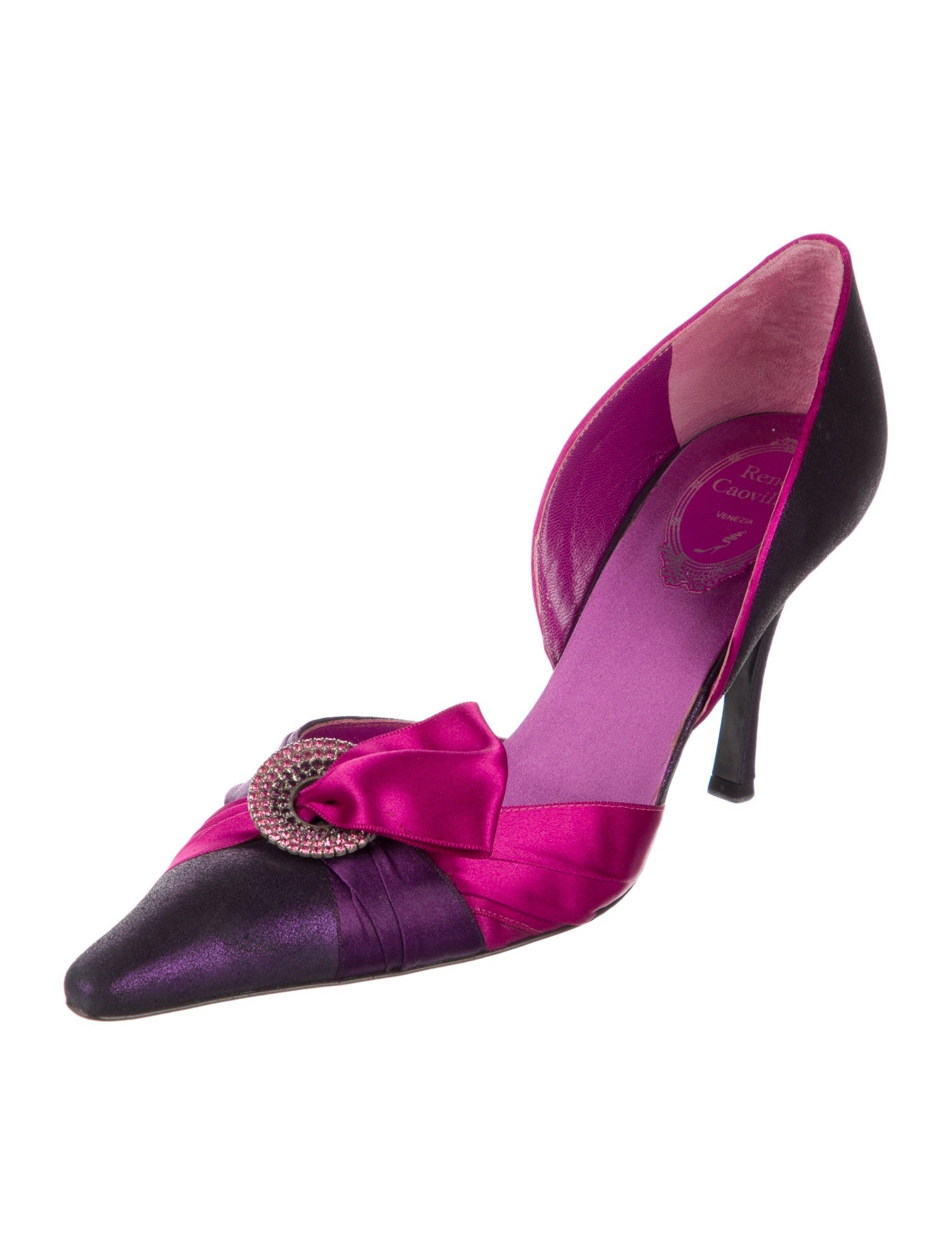 René Caovilla Satin Colorblock Pattern D'Orsay Pumps