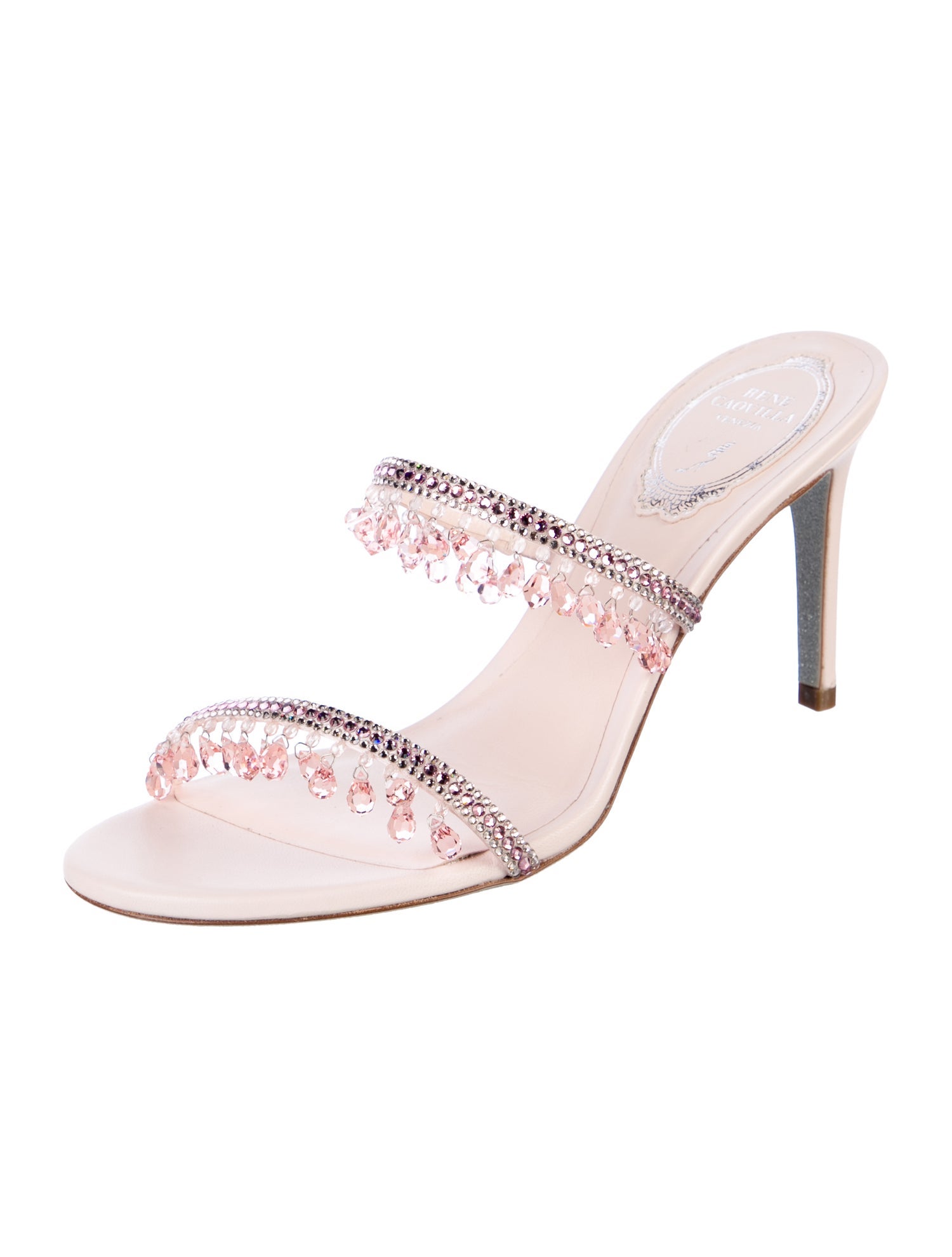 René Caovilla Leather Glitter Accents Slides