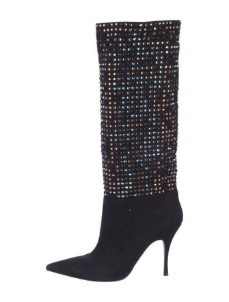 René Caovilla Suede Crystal Embellishments Boots