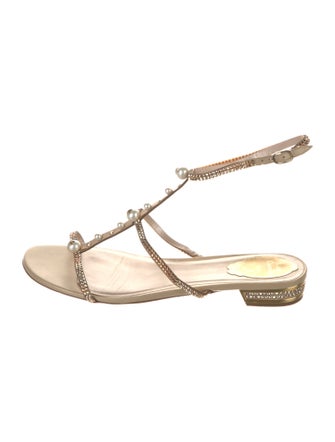 René Caovilla Leather T-Strap Sandals