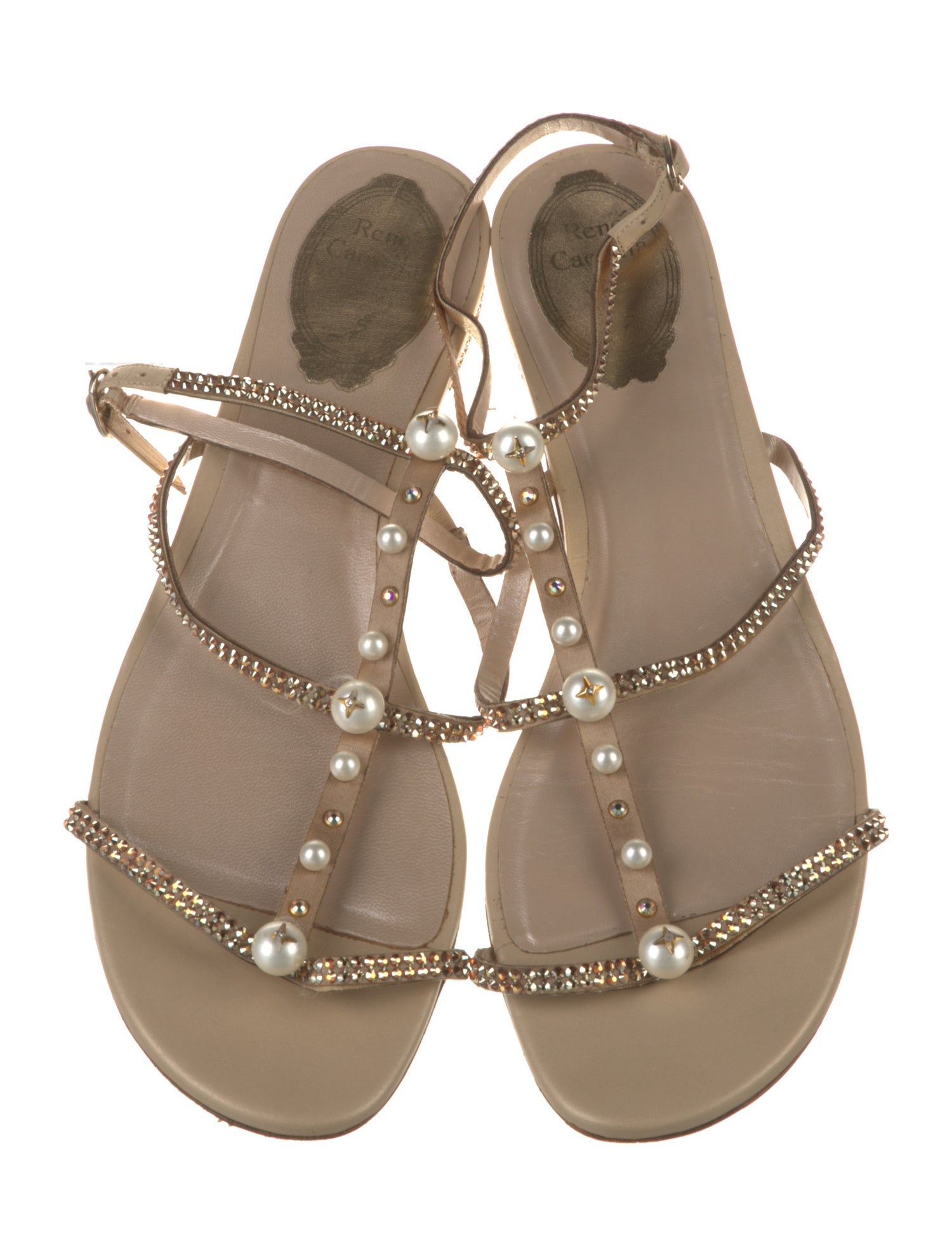 René Caovilla Leather T-Strap Sandals