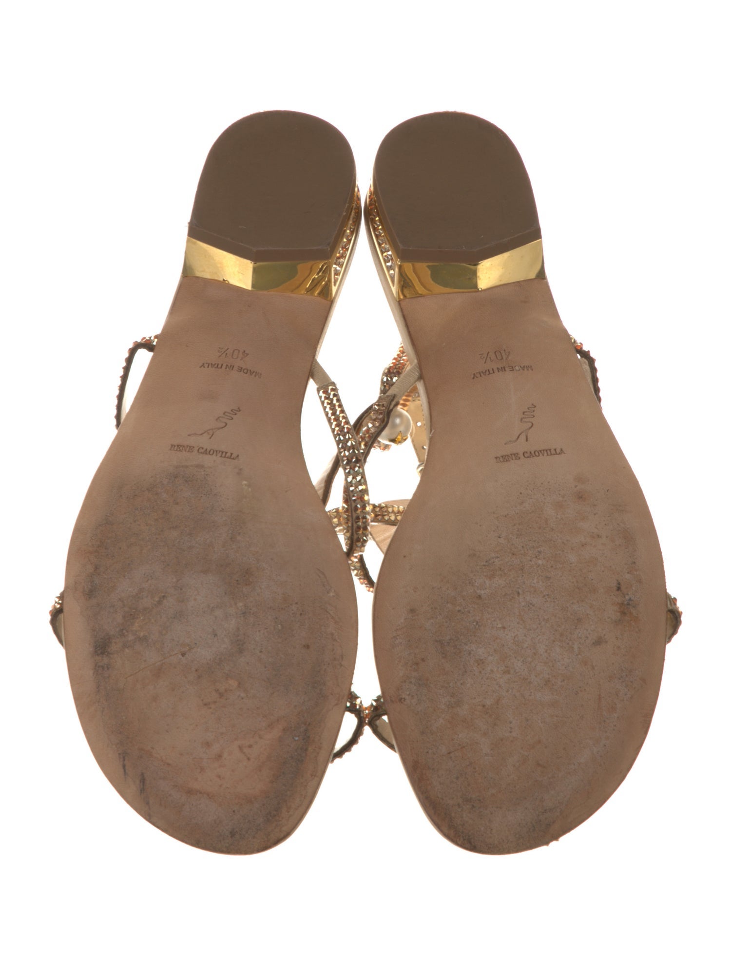 René Caovilla Leather T-Strap Sandals