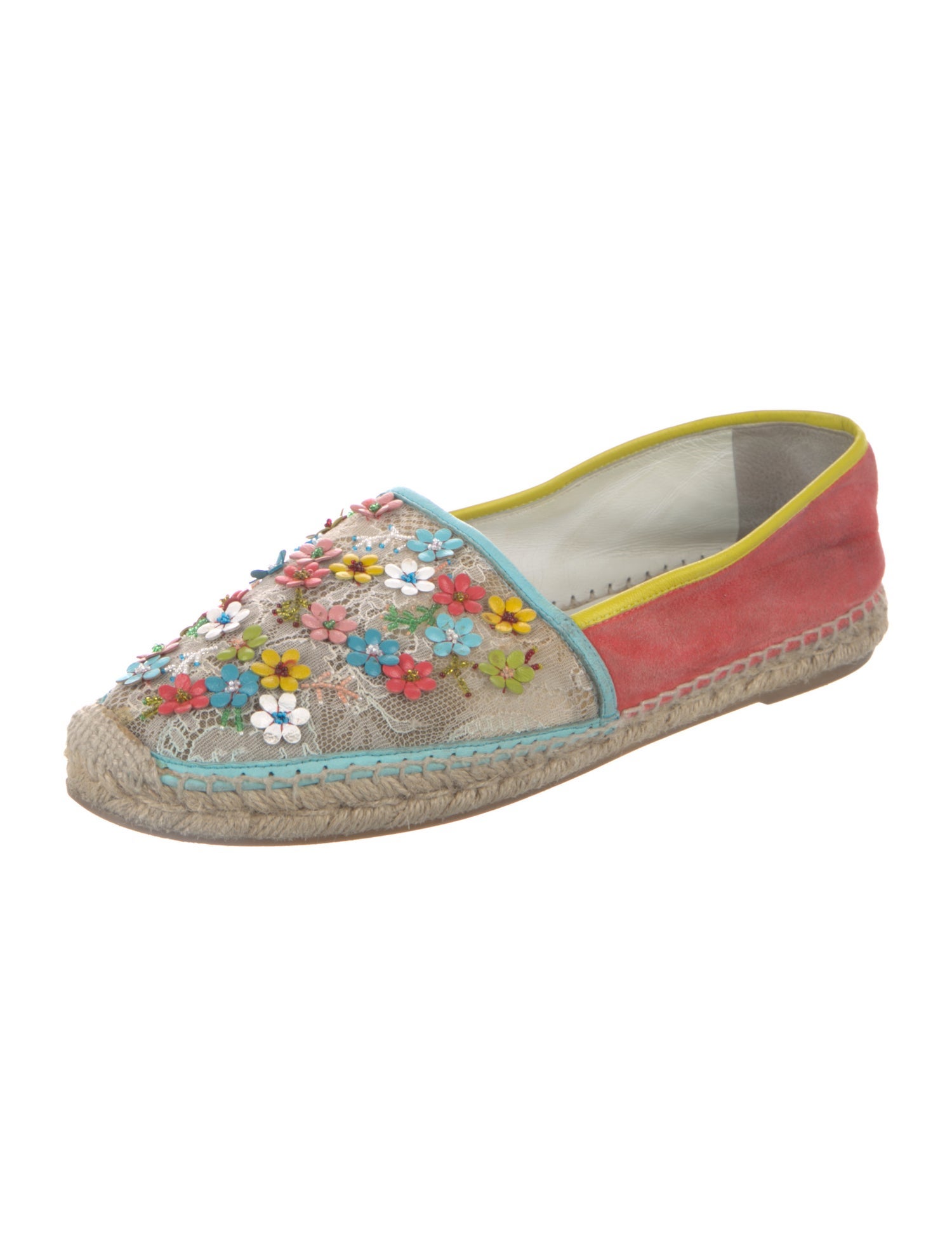 René Caovilla Suede Floral Print Espadrilles