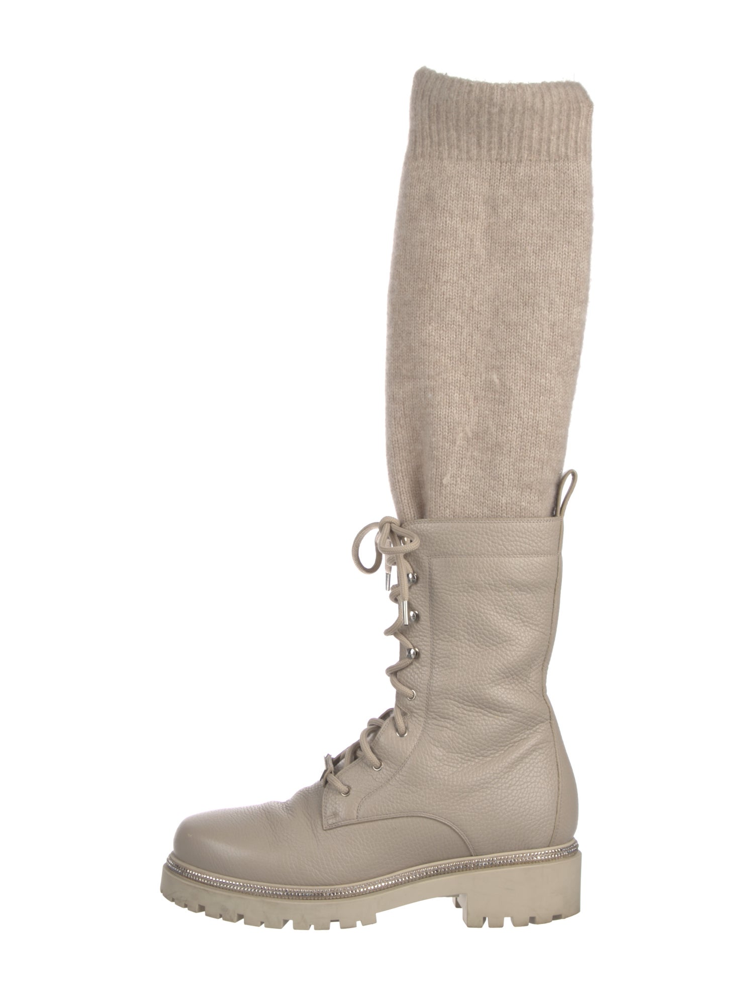 René Caovilla Leather Crystal Embellishments Combat Boots