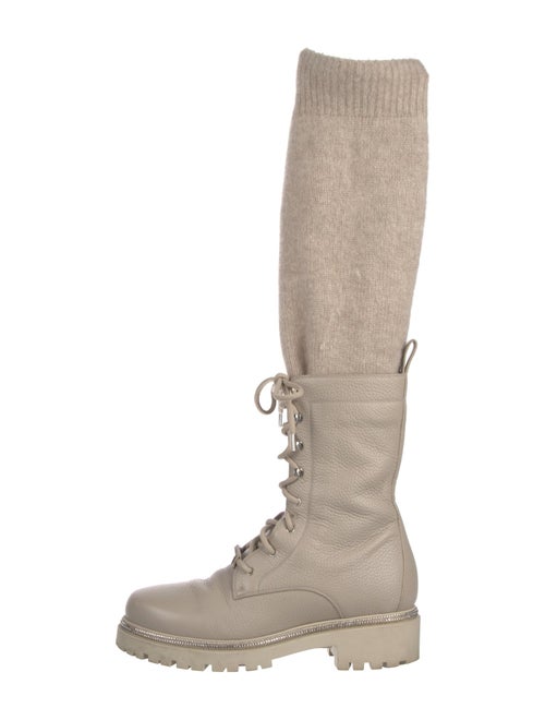 René Caovilla Leather Crystal Embellishments Combat Boots