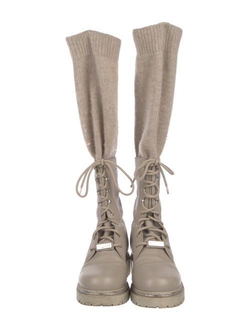 René Caovilla Leather Crystal Embellishments Combat Boots