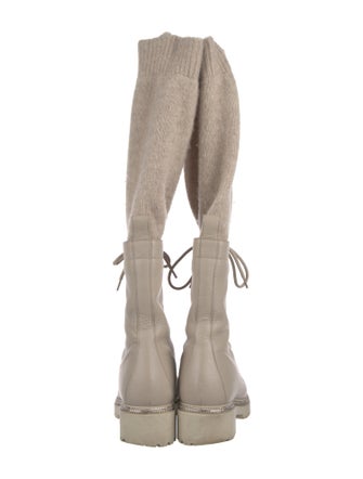 René Caovilla Leather Crystal Embellishments Combat Boots