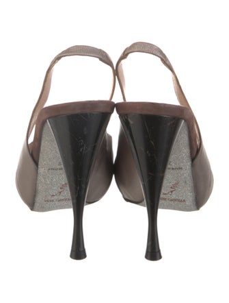 René Caovilla Satin Colorblock Pattern Slingback Pumps