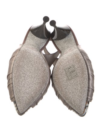 René Caovilla Satin Colorblock Pattern Slingback Pumps