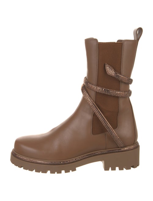 René Caovilla Leather Crystal Embellishments Moto Boots