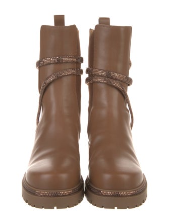 René Caovilla Leather Crystal Embellishments Moto Boots