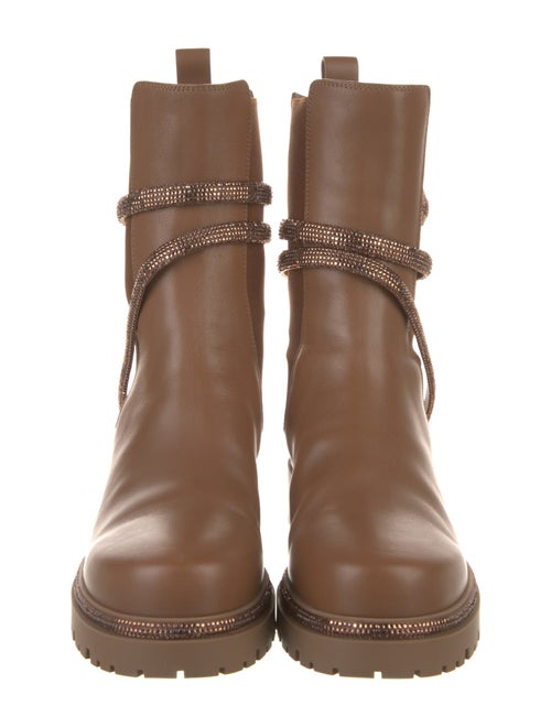 René Caovilla Leather Crystal Embellishments Moto Boots