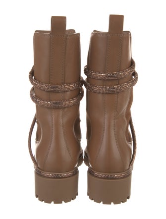René Caovilla Leather Crystal Embellishments Moto Boots