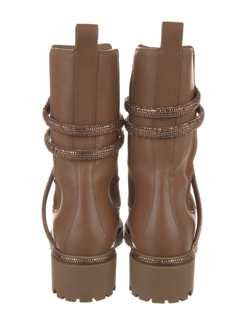 René Caovilla Leather Crystal Embellishments Moto Boots