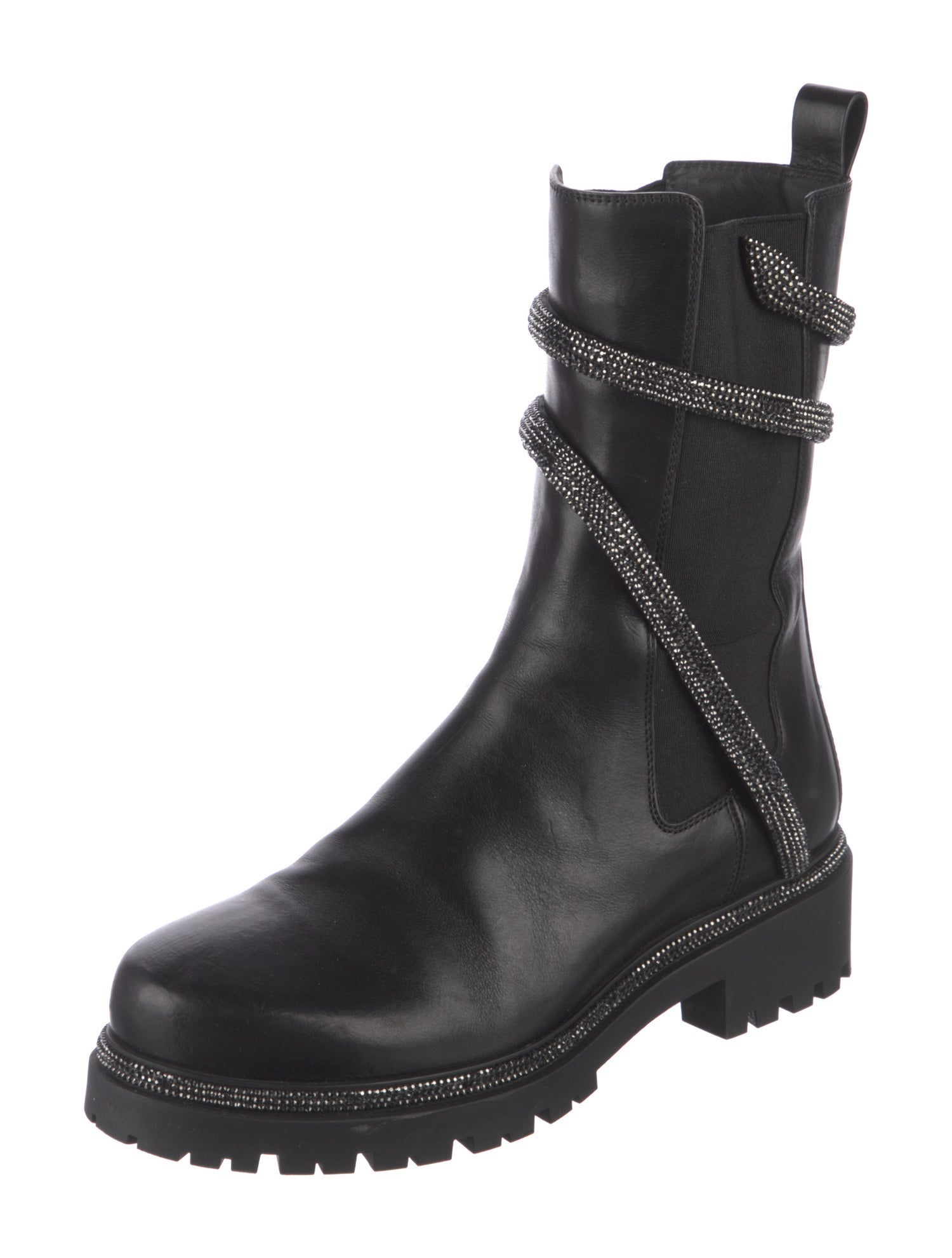 René Caovilla Leather Crystal Embellishments Chelsea Boots