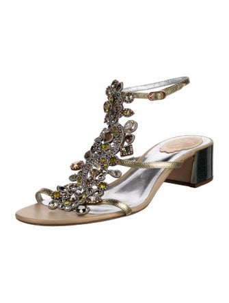 René Caovilla Leather Crystal Embellishments Gladiator Sandals