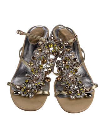 René Caovilla Leather Crystal Embellishments Gladiator Sandals