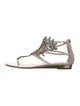 René Caovilla Leather Crystal Embellishments T-Strap Sandals
