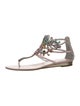 René Caovilla Leather Crystal Embellishments T-Strap Sandals
