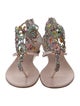 René Caovilla Leather Crystal Embellishments T-Strap Sandals
