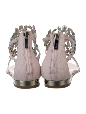 René Caovilla Leather Crystal Embellishments T-Strap Sandals