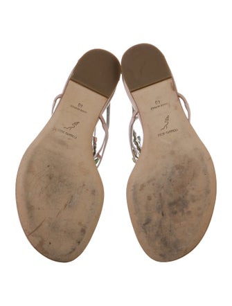 René Caovilla Leather Crystal Embellishments T-Strap Sandals