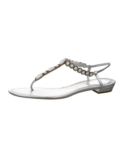 René Caovilla Leather Crystal Embellishments T-Strap Sandals