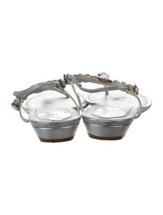 René Caovilla Leather Crystal Embellishments T-Strap Sandals