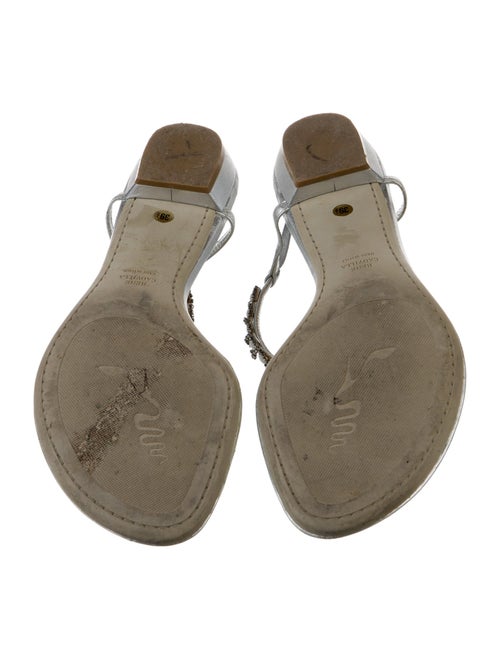 René Caovilla Leather Crystal Embellishments T-Strap Sandals