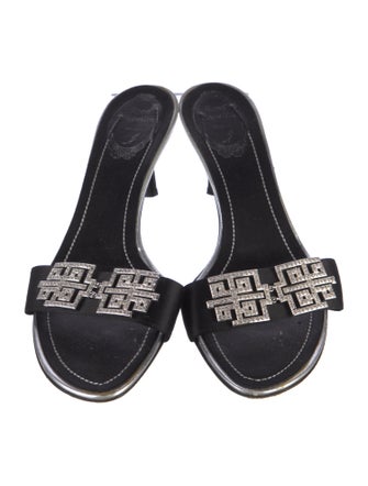 René Caovilla Satin Crystal Embellishments Slides