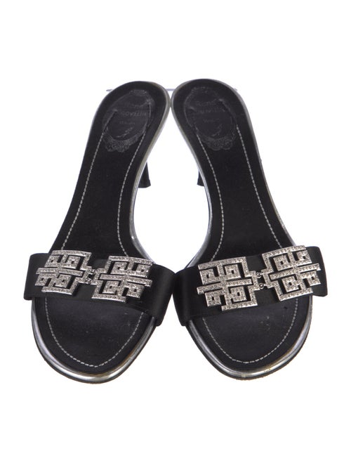 René Caovilla Satin Crystal Embellishments Slides