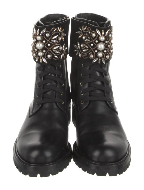 René Caovilla Faux Pearl Accents Leather Combat Boots