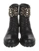 René Caovilla Faux Pearl Accents Leather Combat Boots