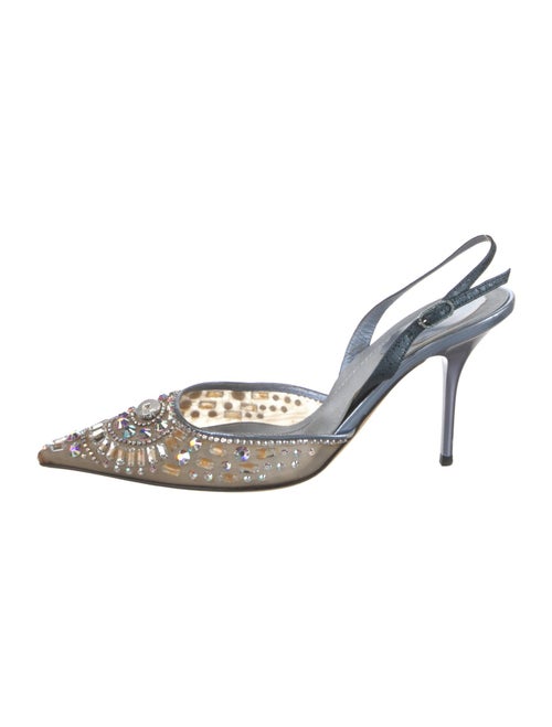 René Caovilla Leather Mesh Accents Slingback Pumps
