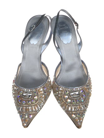 René Caovilla Leather Mesh Accents Slingback Pumps