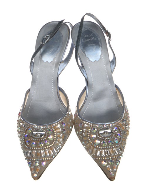 René Caovilla Leather Mesh Accents Slingback Pumps