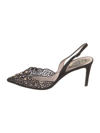 René Caovilla Lace Glitter Accents Slingback Pumps