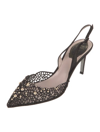 René Caovilla Lace Glitter Accents Slingback Pumps