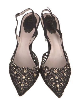 René Caovilla Lace Glitter Accents Slingback Pumps