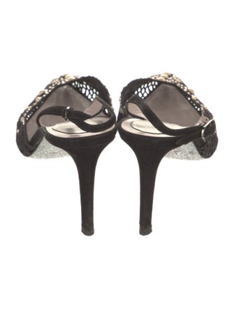 René Caovilla Lace Glitter Accents Slingback Pumps