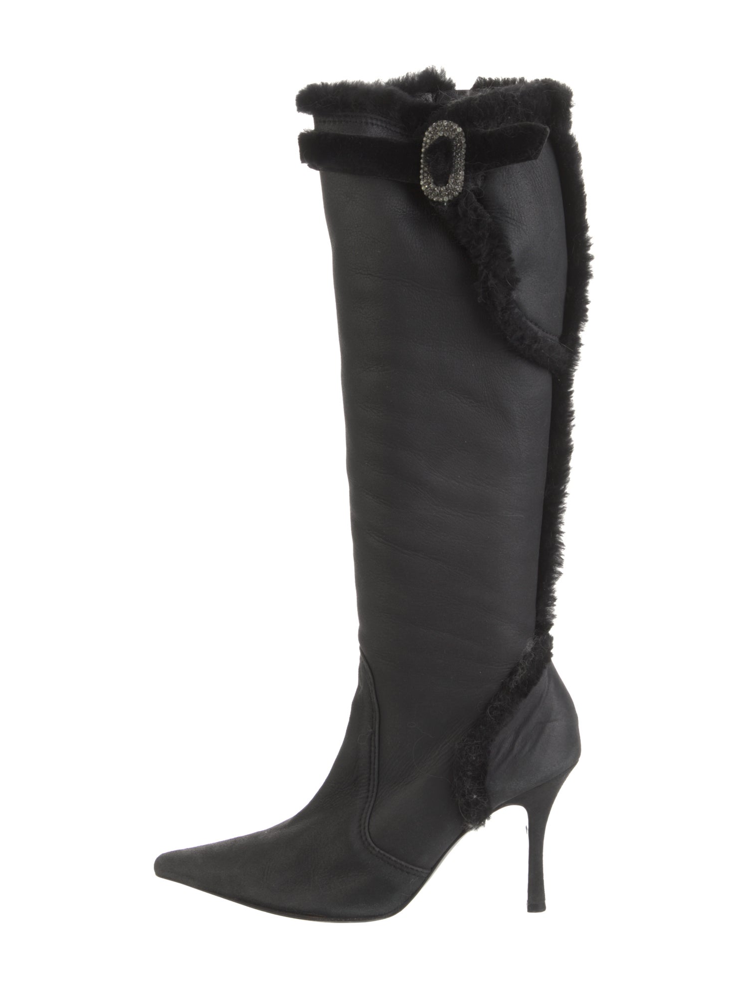 René Caovilla Leather Fur Trim Boots