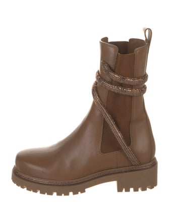 René Caovilla Leather Crystal Embellishments Chelsea Boots