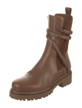 René Caovilla Leather Crystal Embellishments Chelsea Boots