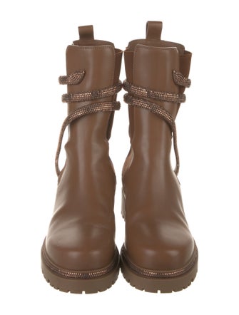 René Caovilla Leather Crystal Embellishments Chelsea Boots