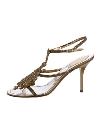 René Caovilla Animal Print Crystal Embellishments Sandals
